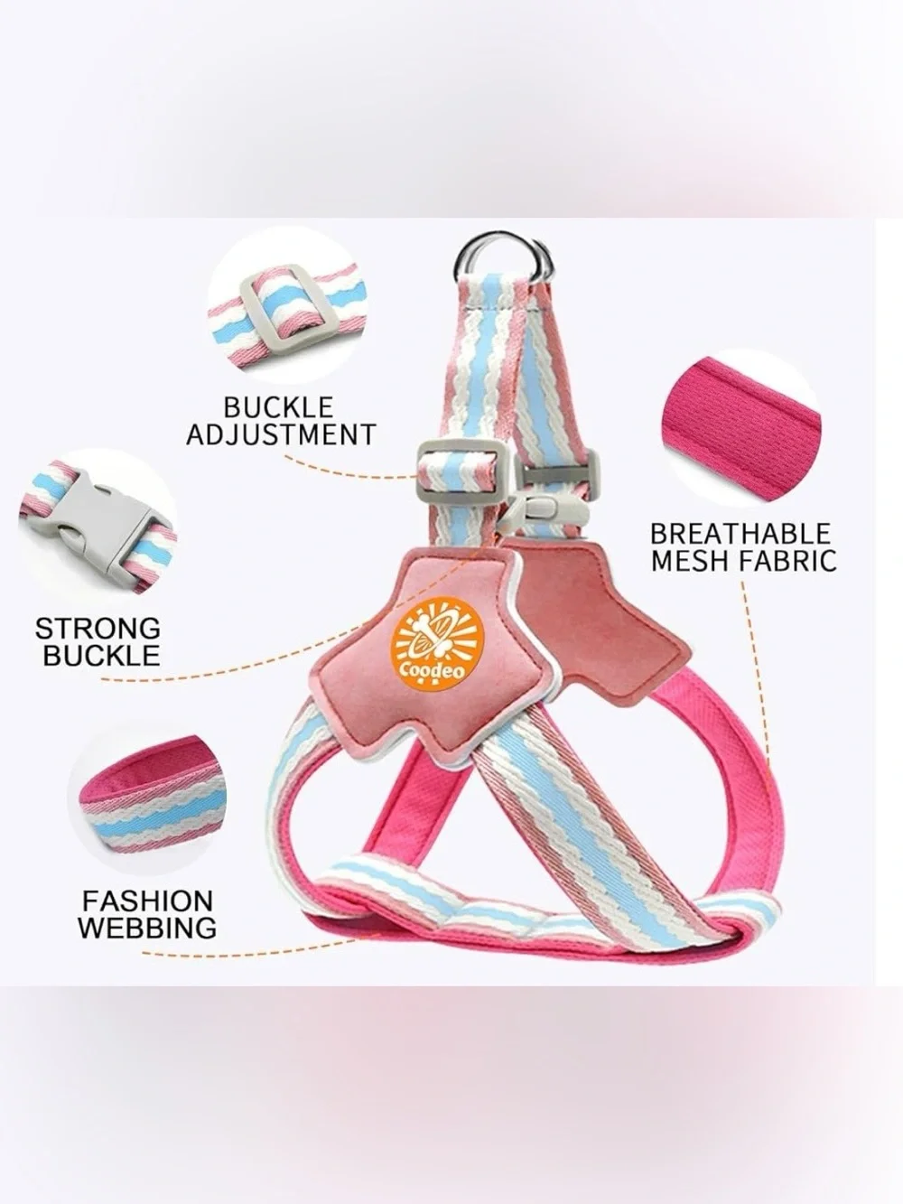 COODEO Anti-Pull Dog Harness & Leash Pink Size S New